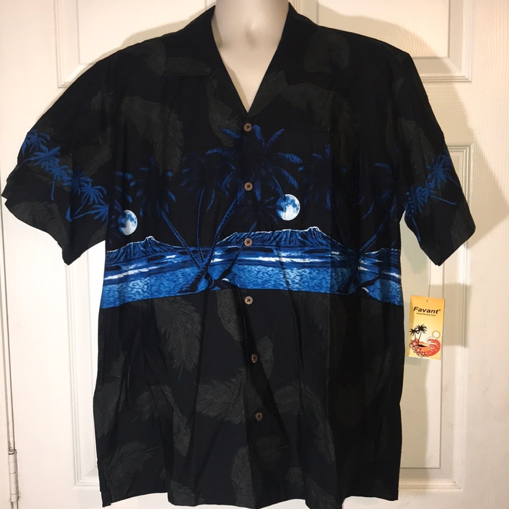 Favant Men’s xl black aloha button down shirt